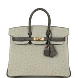 Hermes Special Order (HSS) Birkin 25 Gris Perle, Graphite Ostrich Rose Gold Hardware - Thumbnail View 1