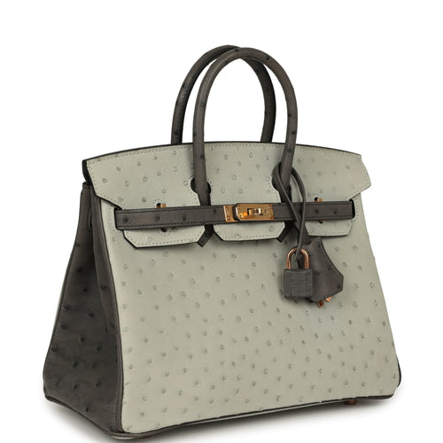 Hermes Special Order (HSS) Birkin 25 Gris Perle, Graphite Ostrich Rose Gold Hardware