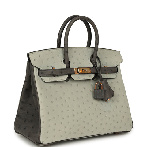 Hermes Special Order (HSS) Birkin 25 Gris Perle, Graphite Ostrich Rose Gold Hardware