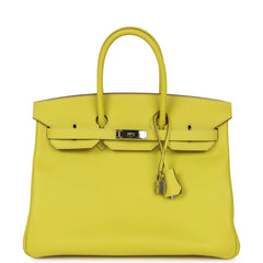 Pre-owned Hermes Birkin 35 Lime Candy Epsom Palladium Hardware