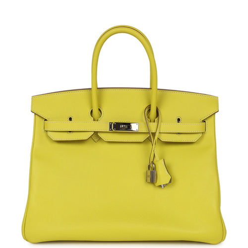 Pre-owned Hermes Birkin 35 Lime Candy Epsom Palladium Hardware