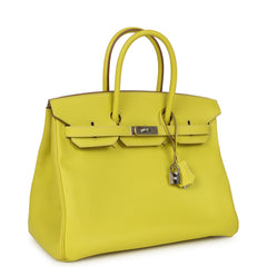 Pre-owned Hermes Birkin 35 Lime Candy Epsom Palladium Hardware
