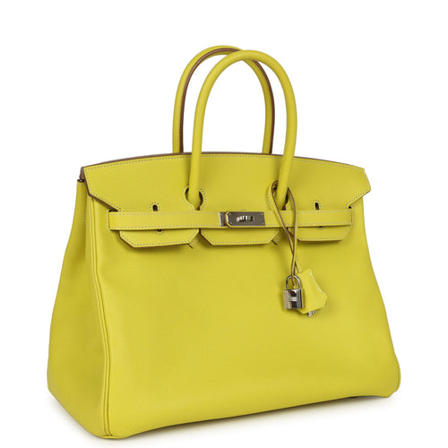 Pre-owned Hermes Birkin 35 Lime Candy Epsom Palladium Hardware