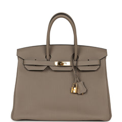 Pre-owned Hermes Birkin 35 Gris Asphalte Togo Gold Hardware