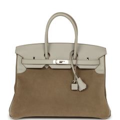 Pre-owned Hermes Birkin 35 Gris Caillou Grizzly, Gris Pale Evercolor Permabrass Hardware