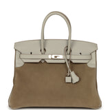 Pre-owned Hermes Birkin 35 Gris Caillou Grizzly, Gris Pale Evercolor Permabrass Hardware - Thumbnail View 1
