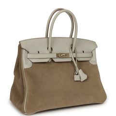 Pre-owned Hermes Birkin 35 Gris Caillou Grizzly, Gris Pale Evercolor Permabrass Hardware
