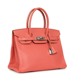 Pre-owned Hermes Birkin 30 Flamingo Epsom Palladium Hardware