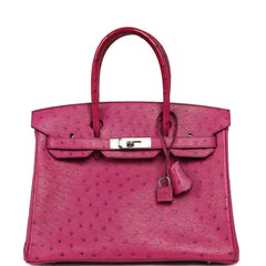 Pre-owned Hermes Birkin 30 Rose Pourpre Ostrich Palladium Hardware