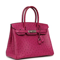 Pre-owned Hermes Birkin 30 Rose Pourpre Ostrich Palladium Hardware