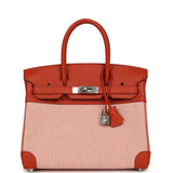 Pre-owned Hermes Quadrille Birkin 30 Terre Battue, Brique, Mauve Pale, Ecru Swift, Toile Palladium Hardware - Thumbnail View 1