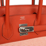 Pre-owned Hermes Quadrille Birkin 30 Terre Battue, Brique, Mauve Pale, Ecru Swift, Toile Palladium Hardware - Thumbnail View 7