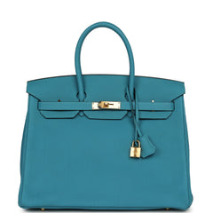 Pre-owned Hermes Birkin 35 Turquoise Togo Gold Hardware