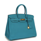 Pre-owned Hermes Birkin 35 Turquoise Togo Gold Hardware - Thumbnail View 2