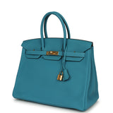 Pre-owned Hermes Birkin 35 Turquoise Togo Gold Hardware - Thumbnail View 5