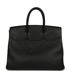 Pre-owned Hermes Shadow Birkin 35 Black Swift Palladium Hardware