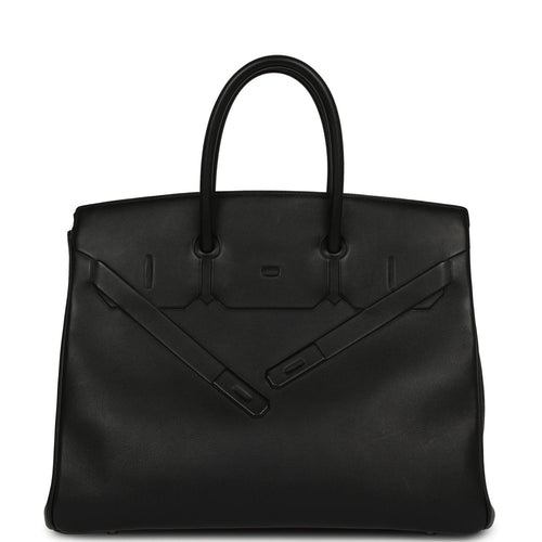 Pre-owned Hermes Shadow Birkin 35 Black Swift Palladium Hardware