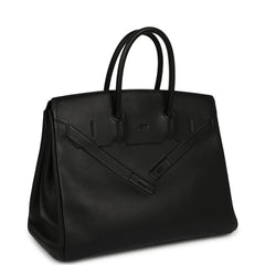 Pre-owned Hermes Shadow Birkin 35 Black Swift Palladium Hardware