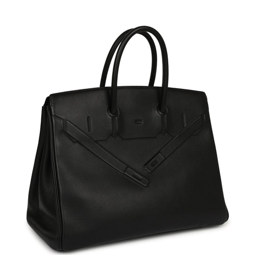 Pre-owned Hermes Shadow Birkin 35 Black Swift Palladium Hardware