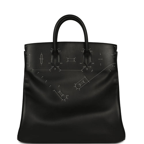 Pre-owned Hermes Birkin HAC a Relier 40 Black Evergrain Palladium Hardware