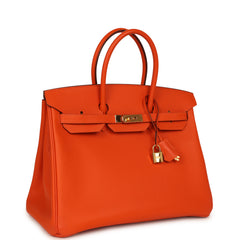 Pre-owned Hermes Birkin 35 Feu Epsom Gold Hardware