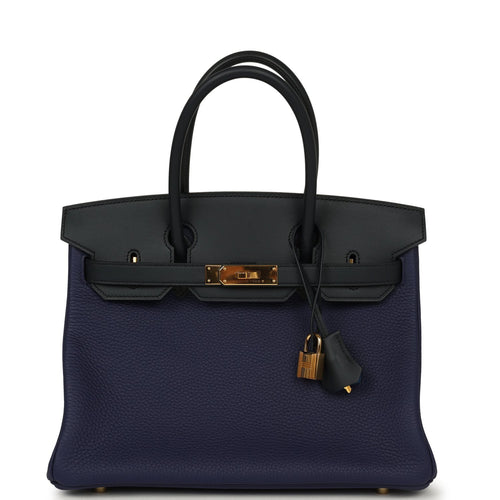 Pre-owned Hermes Birkin 30 Bleu Obscur Sombrero, Bleu Encre Clemence Gold Hardware