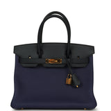 Pre-owned Hermes Birkin 30 Bleu Obscur Sombrero, Bleu Encre Clemence Gold Hardware - Thumbnail View 1