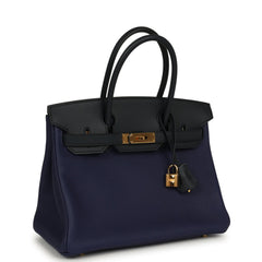 Pre-owned Hermes Birkin 30 Bleu Obscur Sombrero, Bleu Encre Clemence Gold Hardware