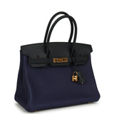 Pre-owned Hermes Birkin 30 Bleu Obscur Sombrero, Bleu Encre Clemence Gold Hardware - Thumbnail View 2