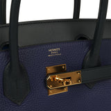 Pre-owned Hermes Birkin 30 Bleu Obscur Sombrero, Bleu Encre Clemence Gold Hardware - Thumbnail View 7