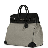 Pre-owned Hermes Birkin HAC 40 Black Evercolor, Ecru-Black Criss Cross Toile Canvas Palladium Hardware - Thumbnail View 5