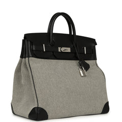 Pre-owned Hermes Birkin HAC 40 Black Evercolor, Ecru-Black Criss Cross Toile Canvas Palladium Hardware