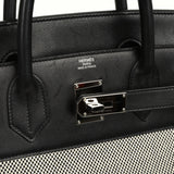 Pre-owned Hermes Birkin HAC 40 Black Evercolor, Ecru-Black Criss Cross Toile Canvas Palladium Hardware - Thumbnail View 7