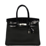 Hermes Birkin 30 Black, Bleu Marine Novillo, Shiny Niloticus Crocodile Touch Palladium Hardware - Thumbnail View 1