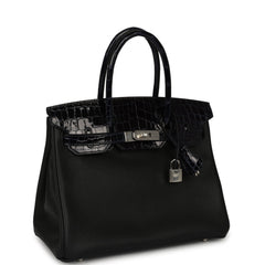 Hermes Birkin 30 Black, Bleu Marine Novillo, Shiny Niloticus Crocodile Touch Palladium Hardware