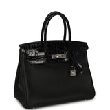 Hermes Birkin 30 Black, Bleu Marine Novillo, Shiny Niloticus Crocodile Touch Palladium Hardware - Thumbnail View 2