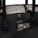 Hermes Birkin 30 Black, Bleu Marine Novillo, Shiny Niloticus Crocodile Touch Palladium Hardware - Thumbnail View 6