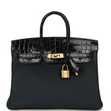 Pre-owned Hermes Birkin 25 Vert Rousseau Togo, Shiny Niloticus Crocodile Touch Gold Hardware - Thumbnail View 1