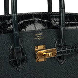 Pre-owned Hermes Birkin 25 Vert Rousseau Togo, Shiny Niloticus Crocodile Touch Gold Hardware - Thumbnail View 6