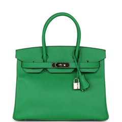 Pre-owned Hermes Birkin 30 Bambou Epsom Palladium Hardware