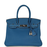 Pre-owned Hermes Eclat Birkin 30 Mykonos, White Clemence Palladium Hardware - Thumbnail View 1