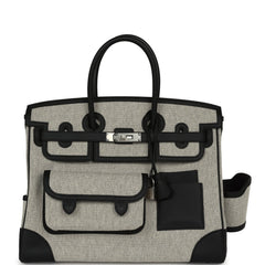 Hermes Birkin 35 Cargo Ecru-Black Swift and Toile H Canvas Palladium Hardware