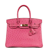 Pre-owned Hermes Birkin 30 Fuchsia Ostrich Gold Hardware - Thumbnail View 1