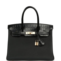 Pre-owned Hermes Birkin 30 Black Togo, Matte Alligator Touch Rose Gold Hardware
