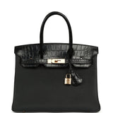 Pre-owned Hermes Birkin 30 Black Togo, Matte Alligator Touch Rose Gold Hardware - Thumbnail View 1