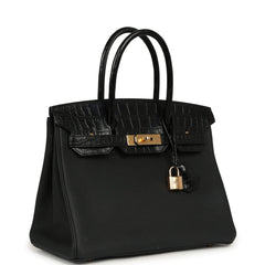 Pre-owned Hermes Birkin 30 Black Togo, Matte Alligator Touch Rose Gold Hardware