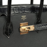 Pre-owned Hermes Birkin 30 Black Togo, Matte Alligator Touch Rose Gold Hardware - Thumbnail View 7