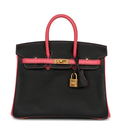 Hermes Special Order (HSS) Birkin 25 Bi-Color Black, Rose Azalee Epsom Brushed Gold Hardware