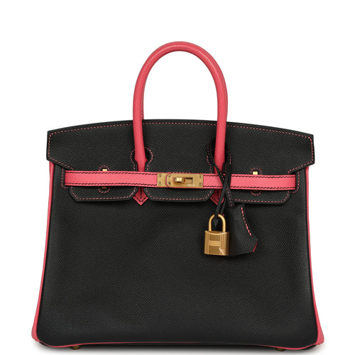Hermes Special Order (HSS) Birkin 25 Bi-Color Black, Rose Azalee Epsom Brushed Gold Hardware