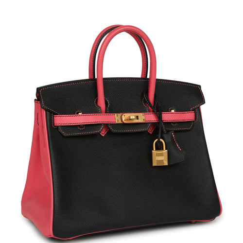 Hermes Special Order (HSS) Birkin 25 Bi-Color Black, Rose Azalee Epsom Brushed Gold Hardware